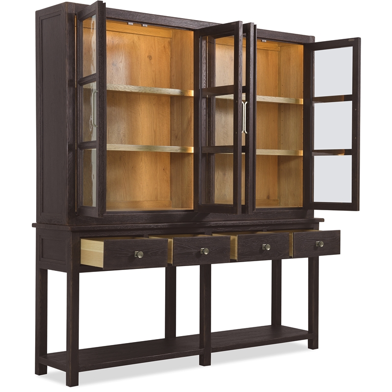 Bowery Hill Display Sideboard with Glass Doors in Black Wood