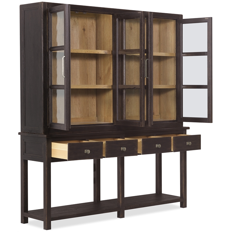 Bowery Hill Display Sideboard with Glass Doors in Black Wood