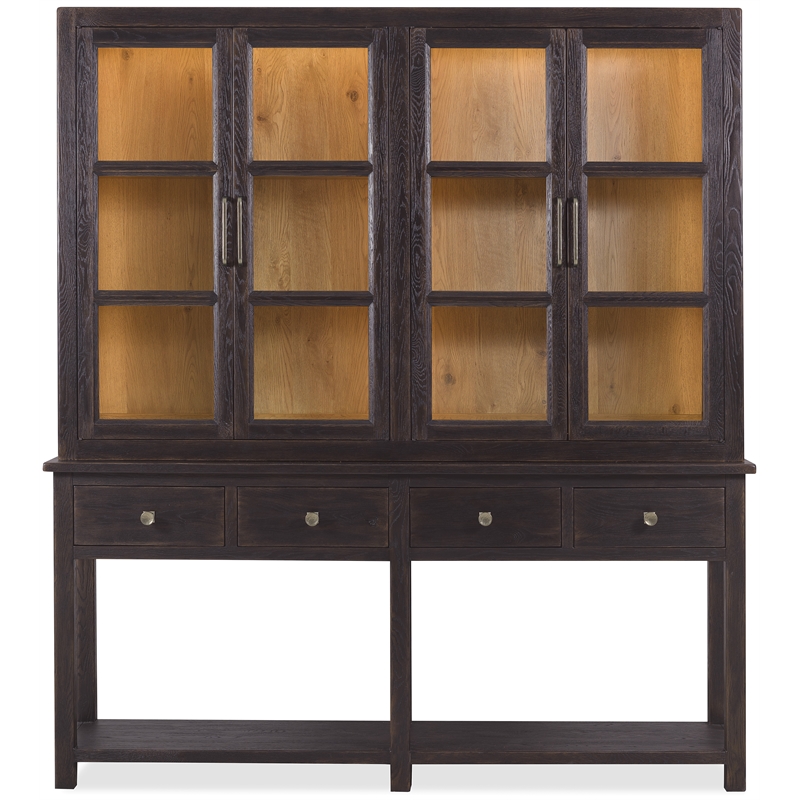 Bowery Hill Display Sideboard with Glass Doors in Black Wood