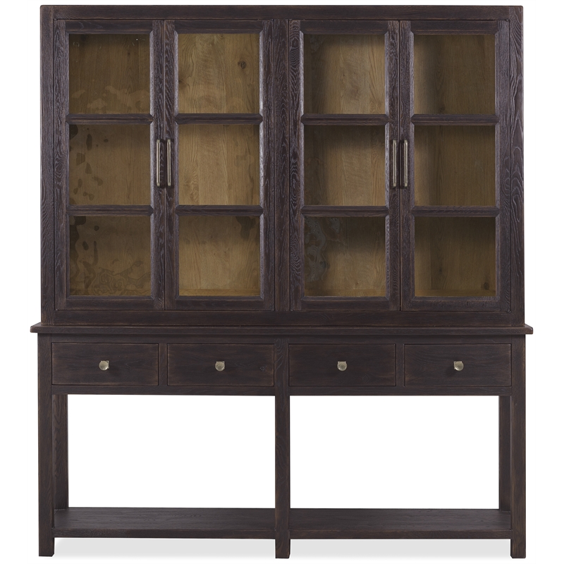 Bowery Hill Display Sideboard with Glass Doors in Black Wood