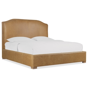 Bowery Hill California King Upholstered Leather Bed in Brown