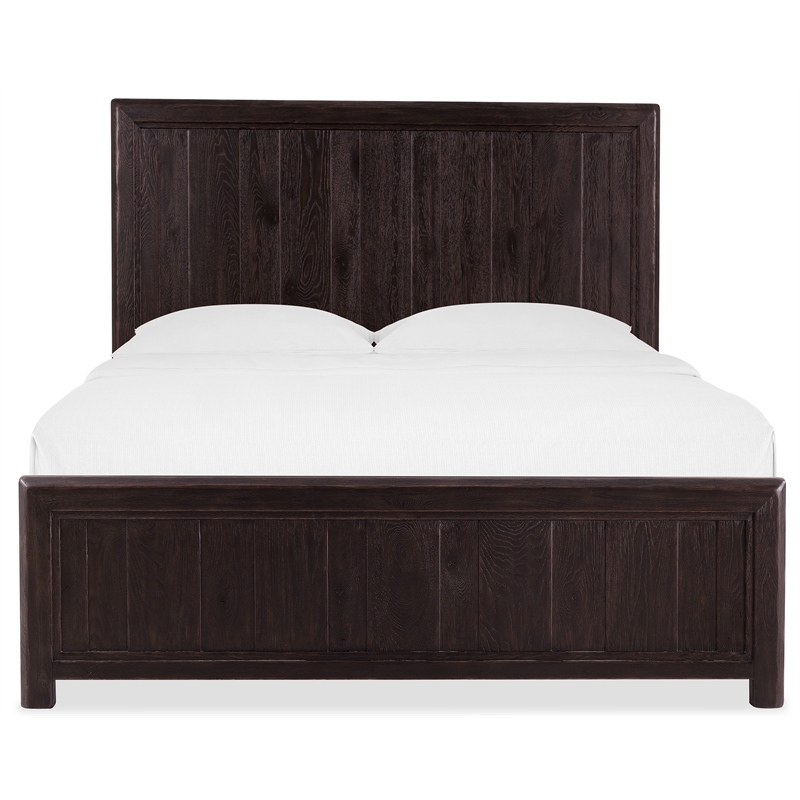 Bowery Hill Queen Panel Bed in Black Wood with Distressed Finish