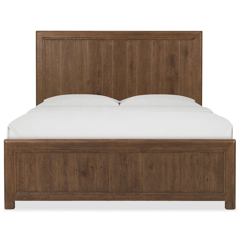 Bowery Hill Queen Panel Bed in Brown Wood with Distressed Finish