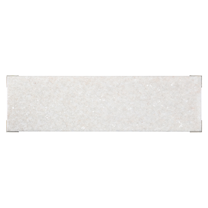 Bowery Hill Console Table with White Stone Top and Glass Shelf