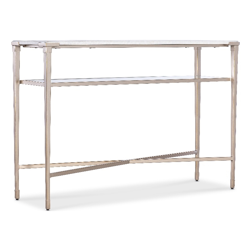 Bowery Hill Console Table with White Stone Top and Glass Shelf