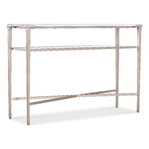 Bowery Hill Console Table with White Stone Top and Glass Shelf