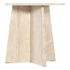 Bowery Hill Round Honed Travertine End Table in Cream and Beige