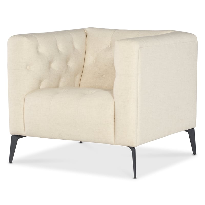 Bowery Hill Tufted Chesterfield Stationary Chair in Beige Fabric