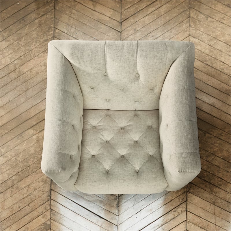 Bowery Hill Tufted Chesterfield Stationary Chair in Beige Fabric