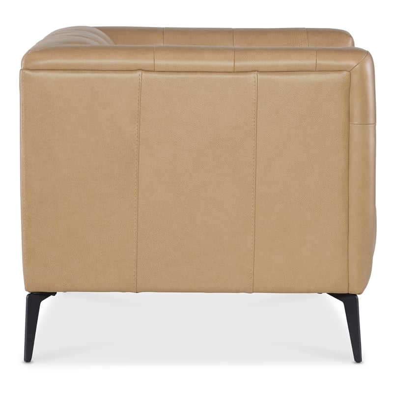 Bowery Hill Tufted Chesterfield Stationary Chair in Beige Leather