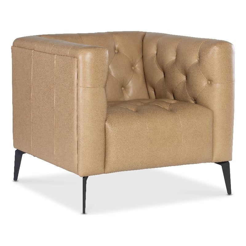 Bowery Hill Tufted Chesterfield Stationary Chair in Beige Leather