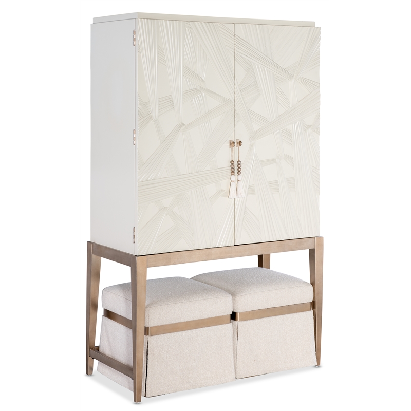 Bowery Hill Skirted Square Pouf in Beige Fabric with Wood Trim