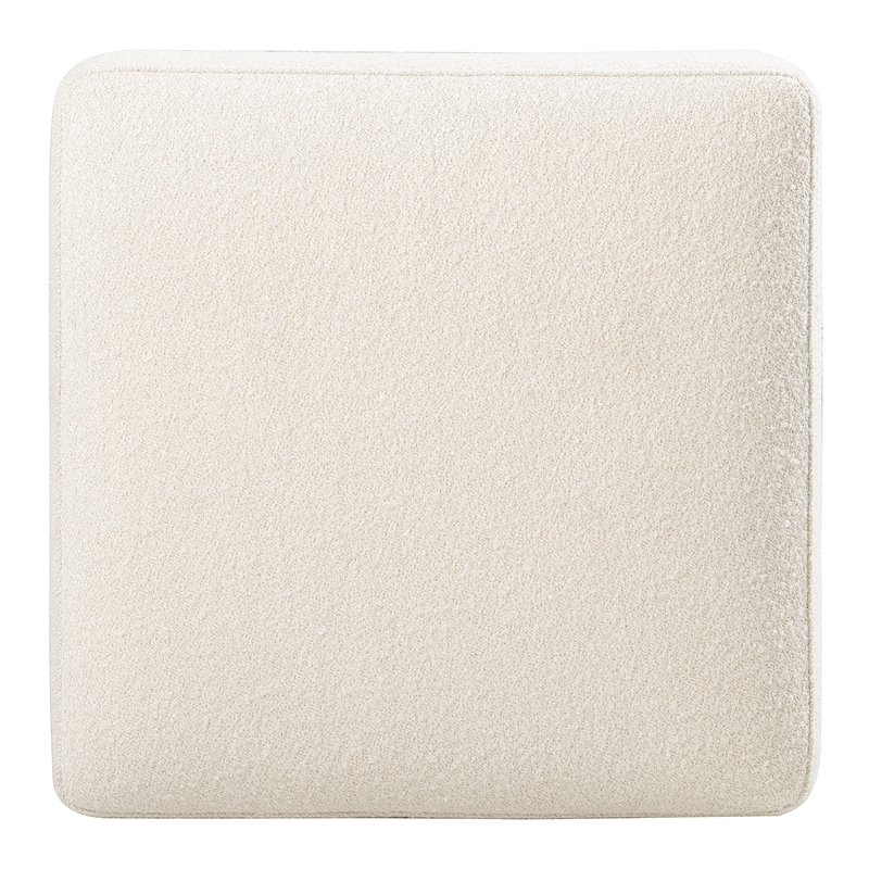 Bowery Hill Skirted Square Pouf in Beige Fabric with Wood Trim
