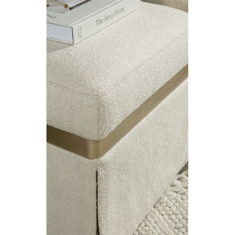Bowery Hill Skirted Square Pouf in Beige Fabric with Wood Trim