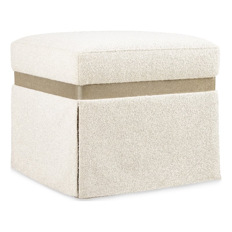 Bowery Hill Skirted Square Pouf in Beige Fabric with Wood Trim