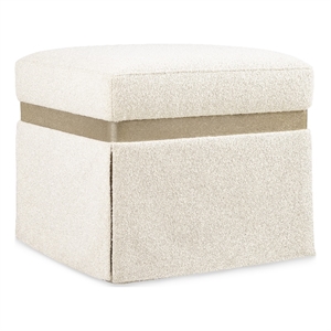 Bowery Hill Skirted Square Pouf in Beige Fabric with Wood Trim