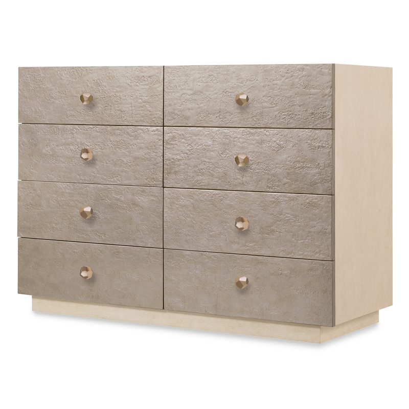 Bowery Hill 8-Drawer Dresser with Silver Leaf Fronts in Natural Wood