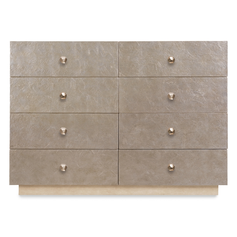 Bowery Hill 8-Drawer Dresser with Silver Leaf Fronts in Natural Wood