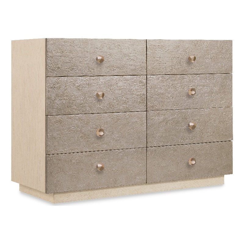 Bowery Hill 8-Drawer Dresser with Silver Leaf Fronts in Natural Wood