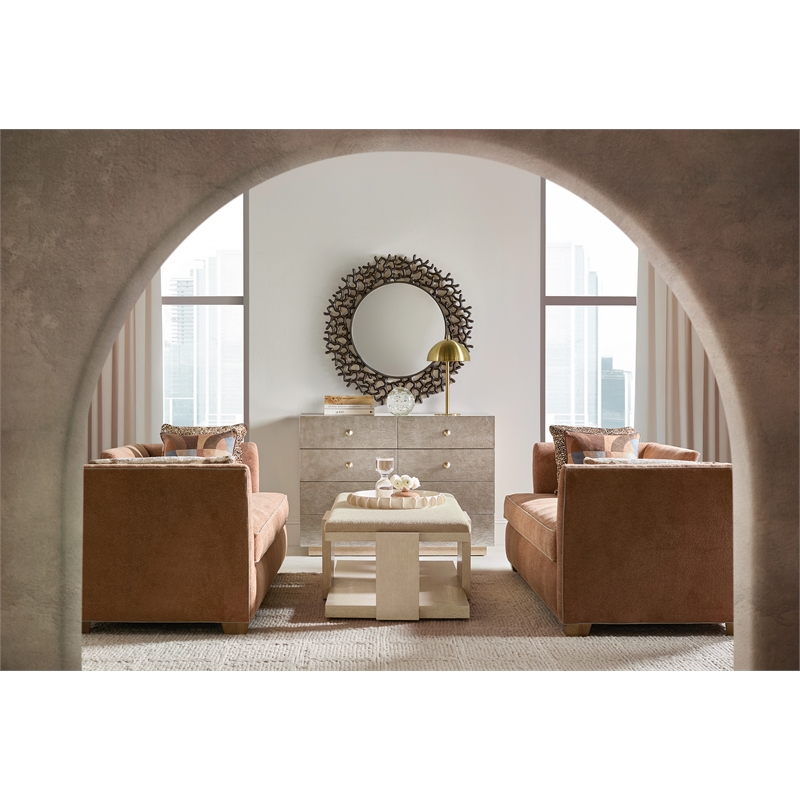 Bowery Hill Rectangle Cocktail Table with Fabric Top in Ivory