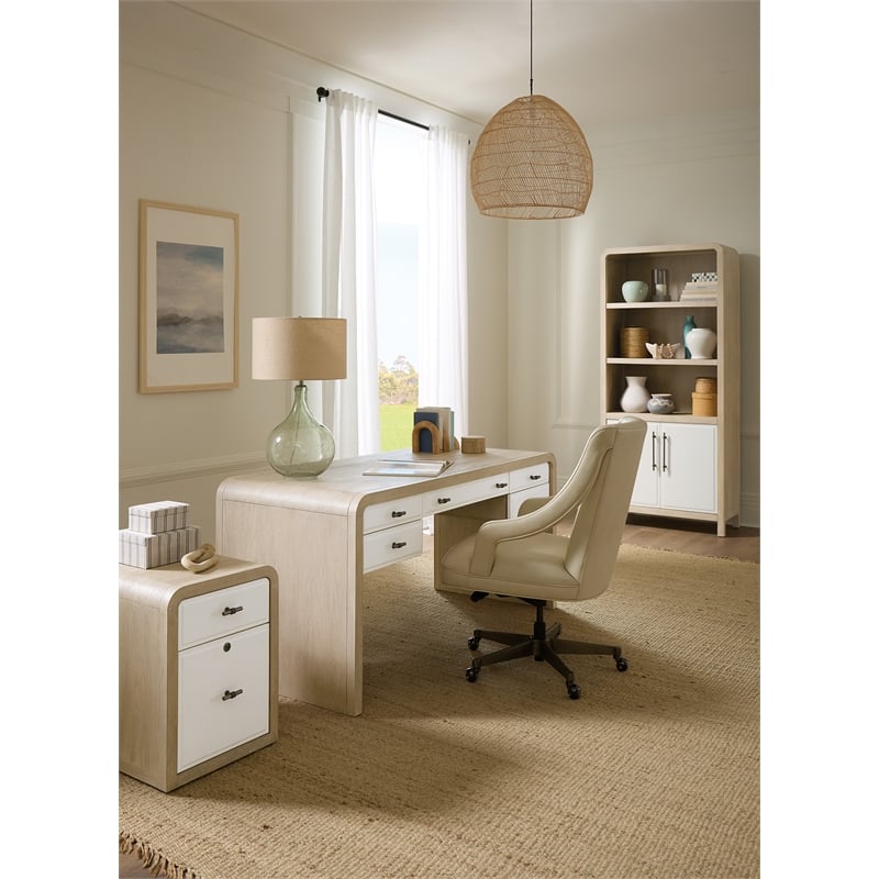 Bowery Hill Two-Tone Writing Desk with Keyboard Drawer in Natural Wood