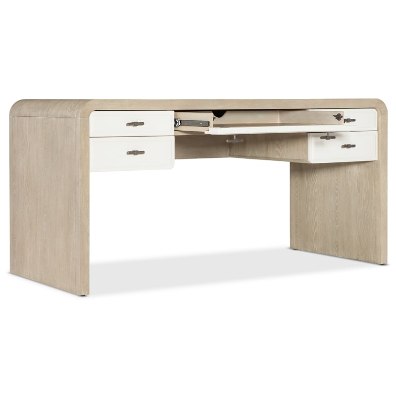 Bowery Hill Two-Tone Writing Desk with Keyboard Drawer in Natural Wood