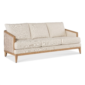 Bowery Hill Biophilic Stationary Sofa in Beige Linen with Oak Frame
