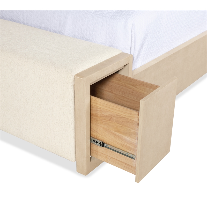 Bowery Hill California King Upholstered Storage Bed in Ivory Fabric