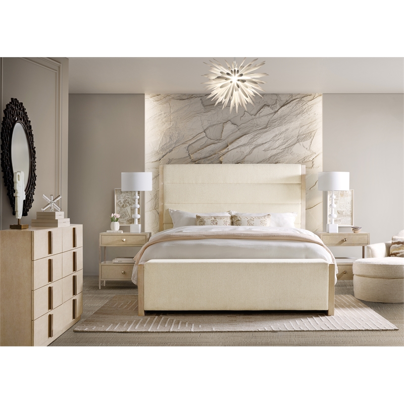 Bowery Hill California King Upholstered Storage Bed in Ivory Fabric