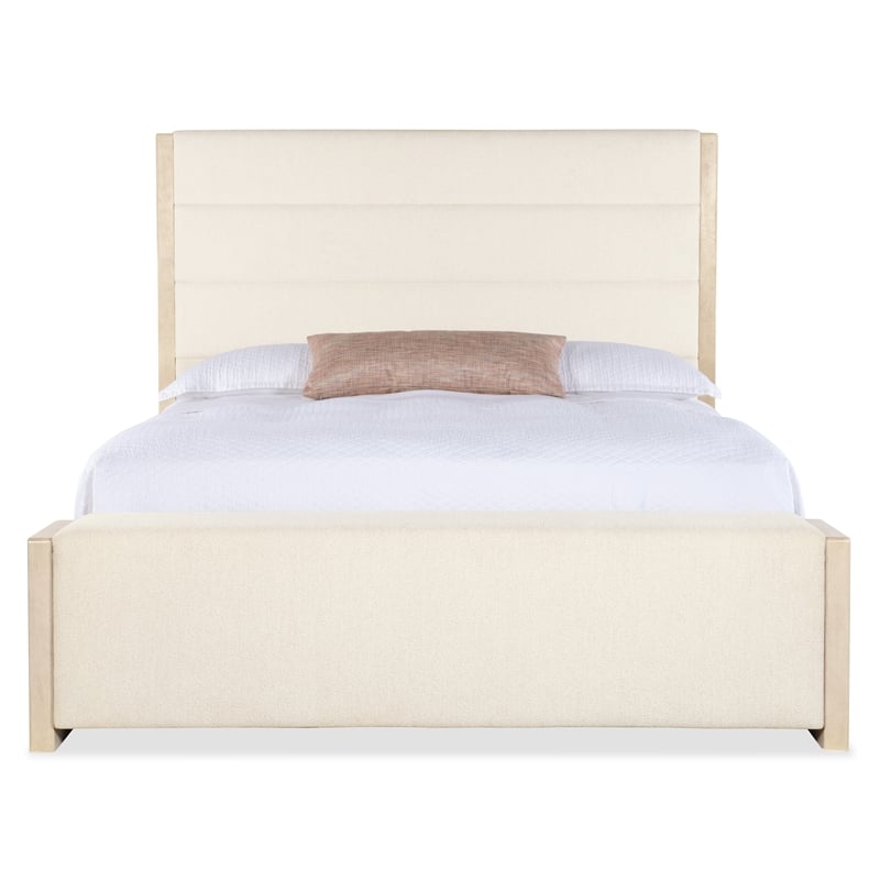 Bowery Hill Queen Upholstered Storage Bed with Drawers in Ivory Fabric