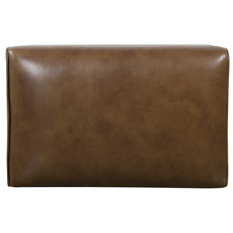 Bowery Hill Rectangular Ottoman with Wood Legs in Brown Leather