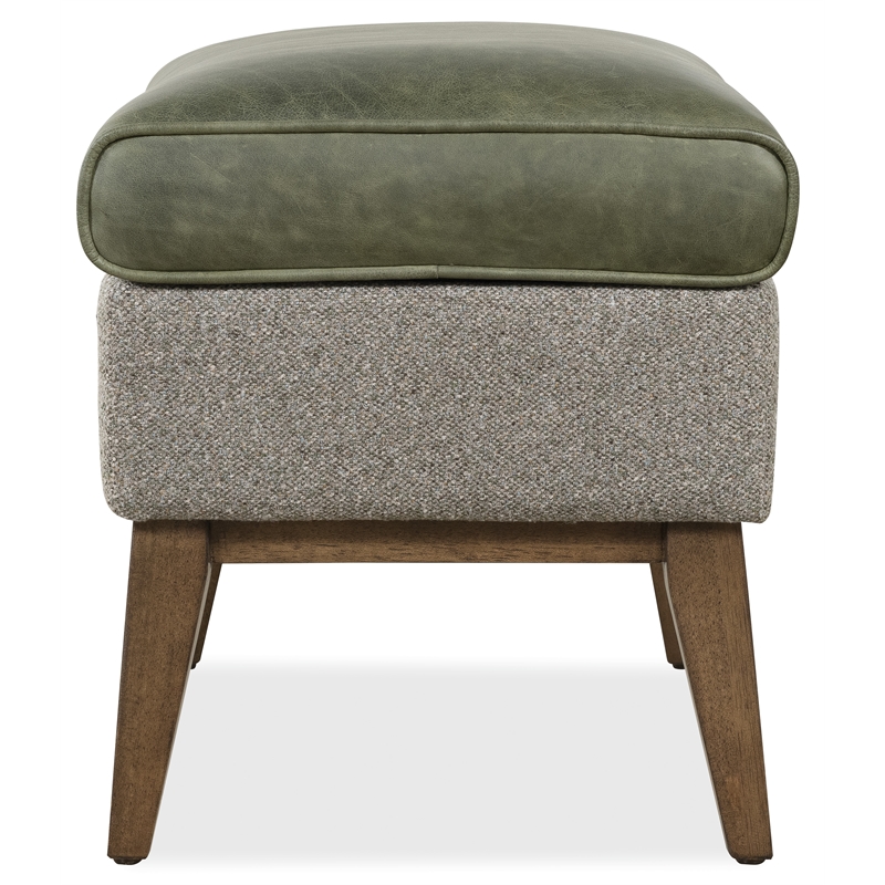 Bowery Hill Two-Tone Ottoman with Wood Legs in Green Leather