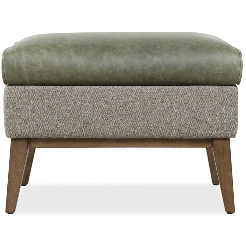 Bowery Hill Two-Tone Ottoman with Wood Legs in Green Leather