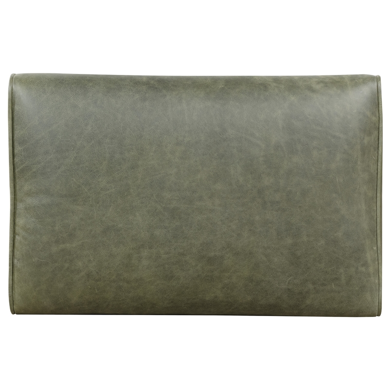Bowery Hill Two-Tone Ottoman with Wood Legs in Green Leather