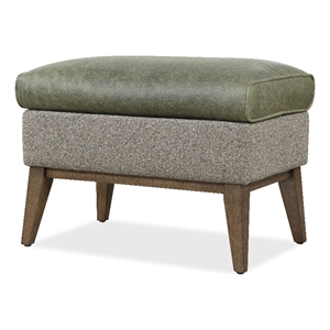 Bowery Hill Two-Tone Ottoman with Wood Legs in Green Leather