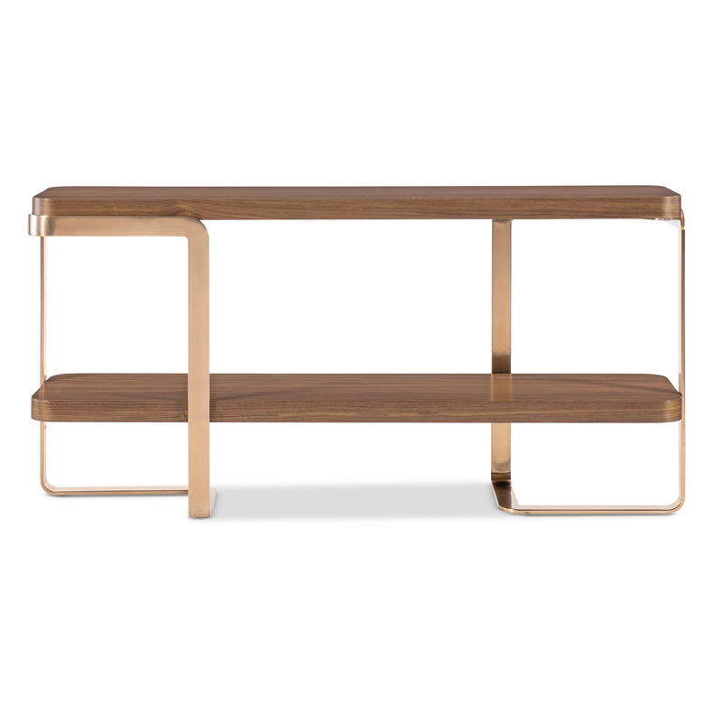 Bowery Hill Console Table with Metal Base in Medium Wood Finish