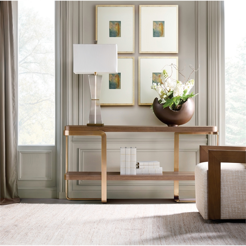 Bowery Hill Console Table with Metal Base in Medium Wood Finish