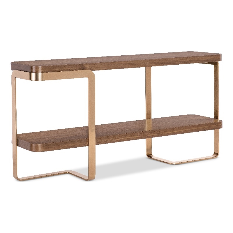 Bowery Hill Console Table with Metal Base in Medium Wood Finish