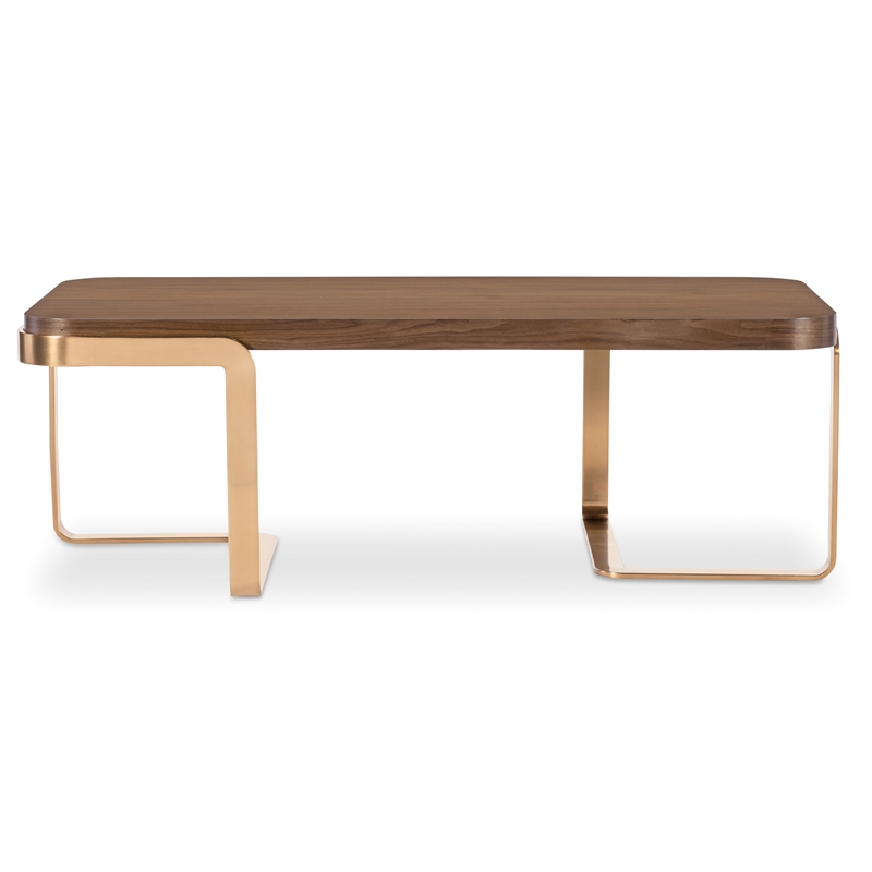 Bowery Hill Cocktail Table with Metal Base in Medium Wood Finish