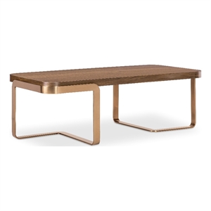 Bowery Hill Cocktail Table with Metal Base in Medium Wood Finish