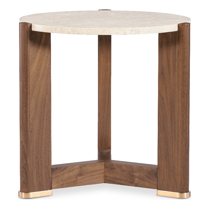Bowery Hill Round Marble-Top End Table with Open-Frame Base in Medium