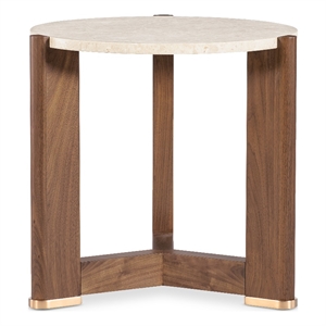 Bowery Hill Round Marble-Top End Table with Open-Frame Base in Medium