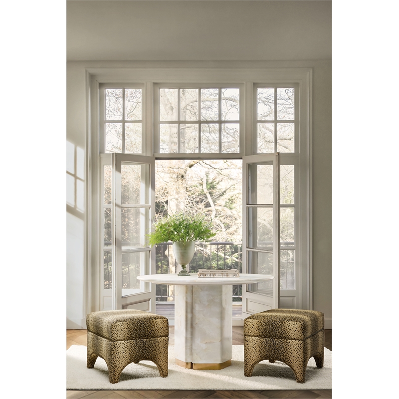Bowery Hill 48in Round Pedestal Dining Table in Cream Faux Onyx
