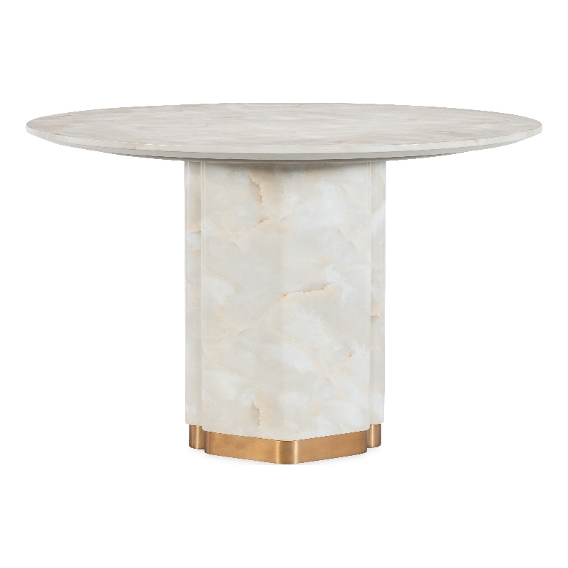 Bowery Hill 48in Round Pedestal Dining Table in Cream Faux Onyx