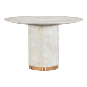 Bowery Hill 48in Round Pedestal Dining Table in Cream Faux Onyx