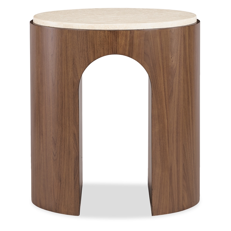 Bowery Hill Round Marble-Top End Table with Archway Base in Medium