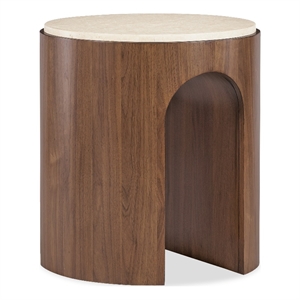 Bowery Hill Round Marble-Top End Table with Archway Base in Medium