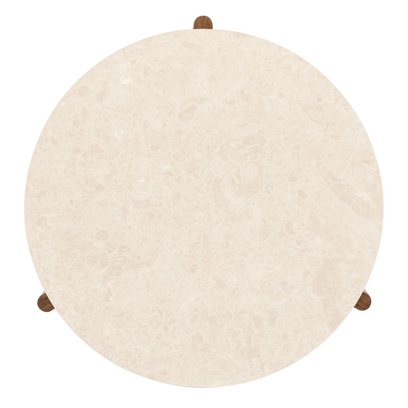 Bowery Hill Round Cocktail Table with Marble Top in Medium Wood