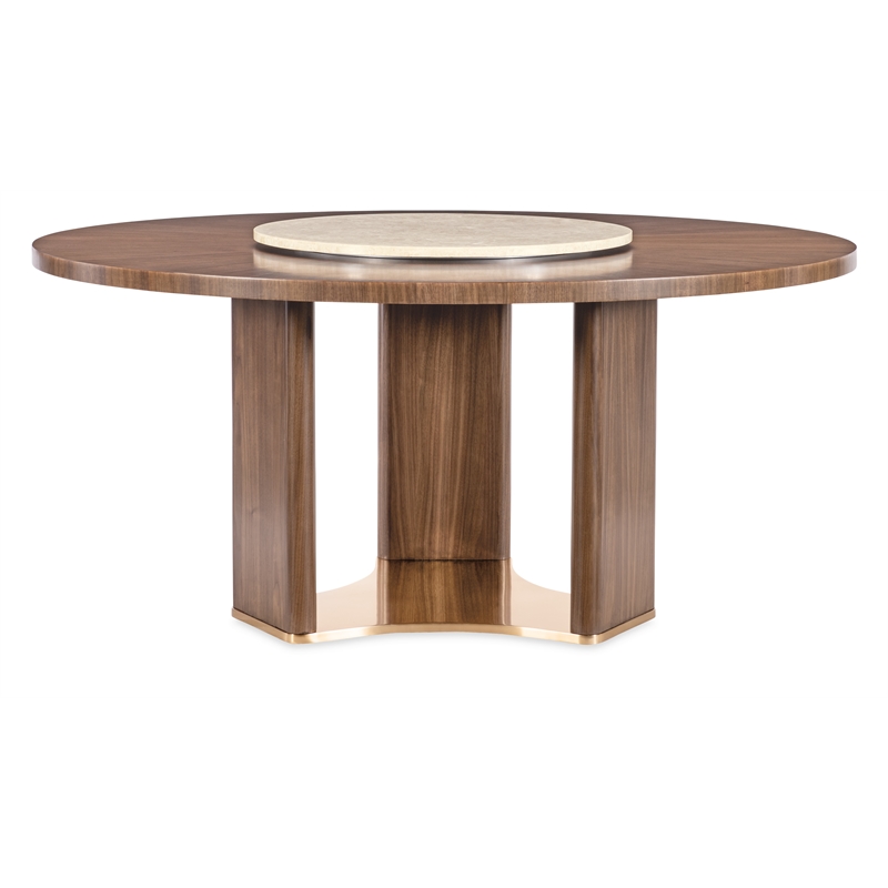 Bowery Hill 66in Round Pedestal Dining Table in Medium Wood Finish