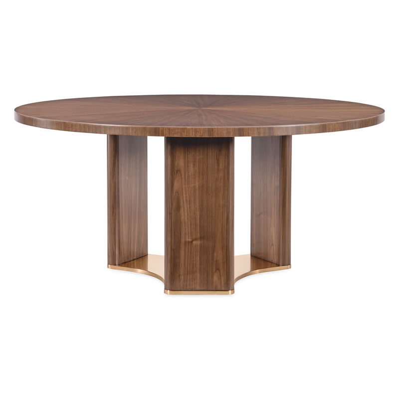 Bowery Hill 66in Round Pedestal Dining Table in Medium Wood Finish